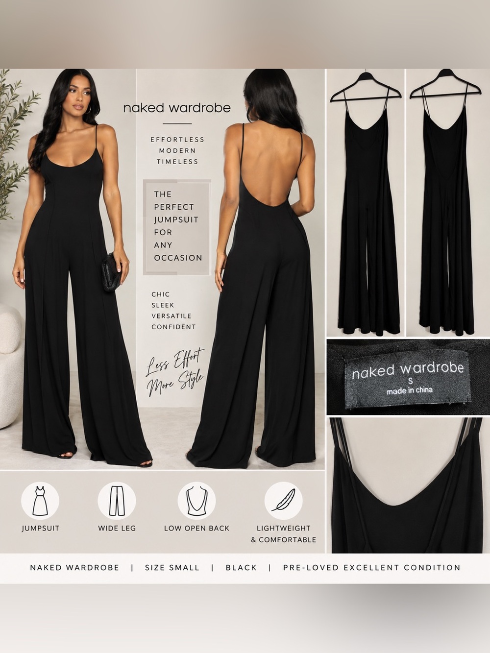 naked wardrobe Black Low-Back Wide-Leg Jumpsuit